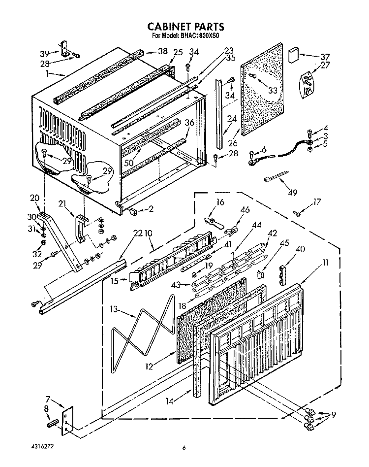 CABINET Diagram and Parts List for BHAC1800XS0  Whirlpool Air Conditioner