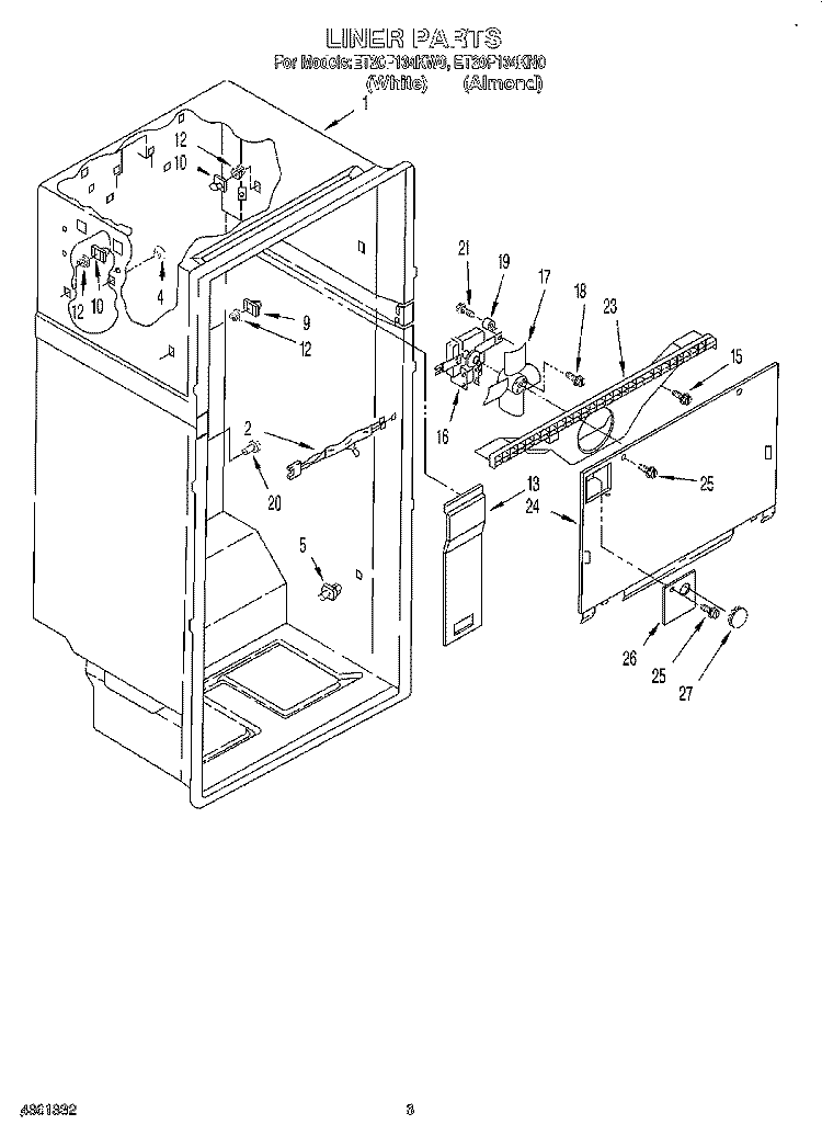 LINER Diagram and Parts List for ET20F134KW0  Whirlpool Refrigerator