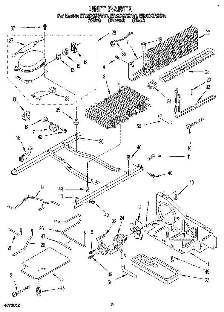 UNIT Diagram and Parts List for ET25DQRBN01  Whirlpool Refrigerator