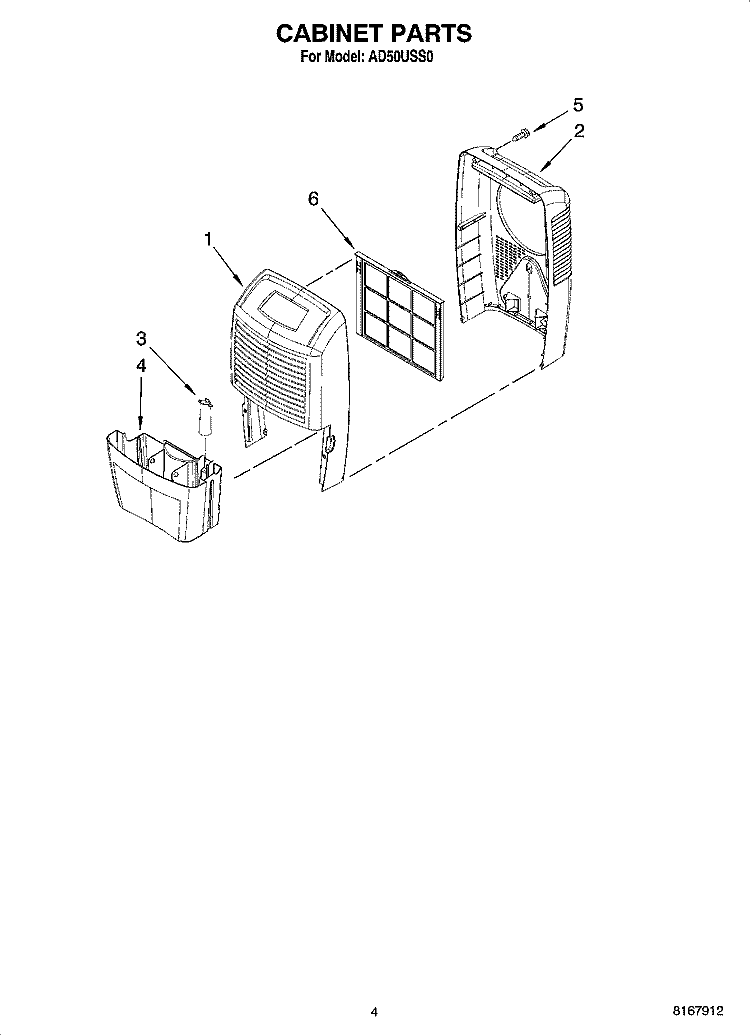 CABINET PARTS Diagram and Parts List for AD50USS0  Whirlpool Dehumidifier