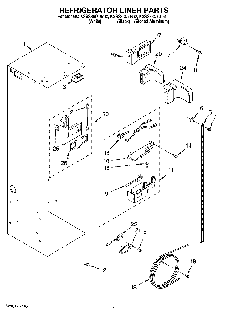 REFRIGERATOR LINER PARTS Diagram and Parts List for KSSS36QTB02  KitchenAid Refrigerator