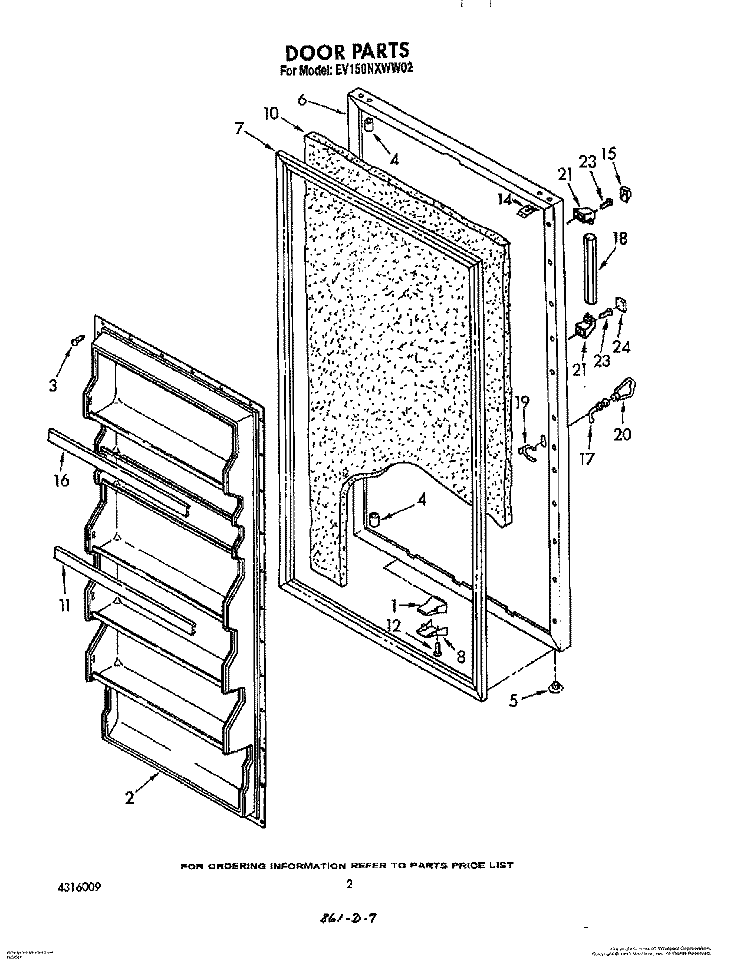 DOOR Diagram and Parts List for EV150NXWN02  Whirlpool Freezer