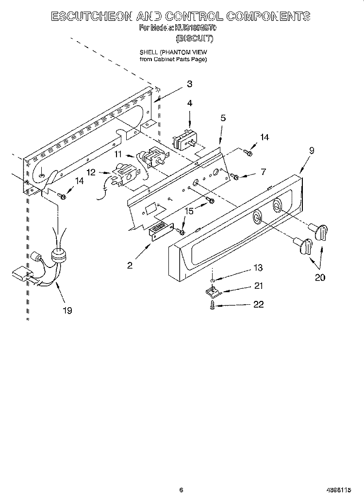 ESCUTCHEON AND CONTROL Diagram and Parts List for KUIS185GBT0  KitchenAid Ice Maker