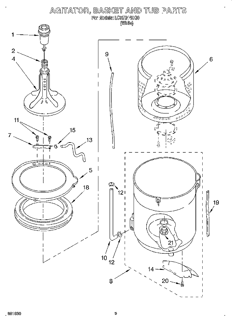 AGITATOR, BASKET AND TUB Diagram and Parts List for LCR7244HQ0  Whirlpool Washer