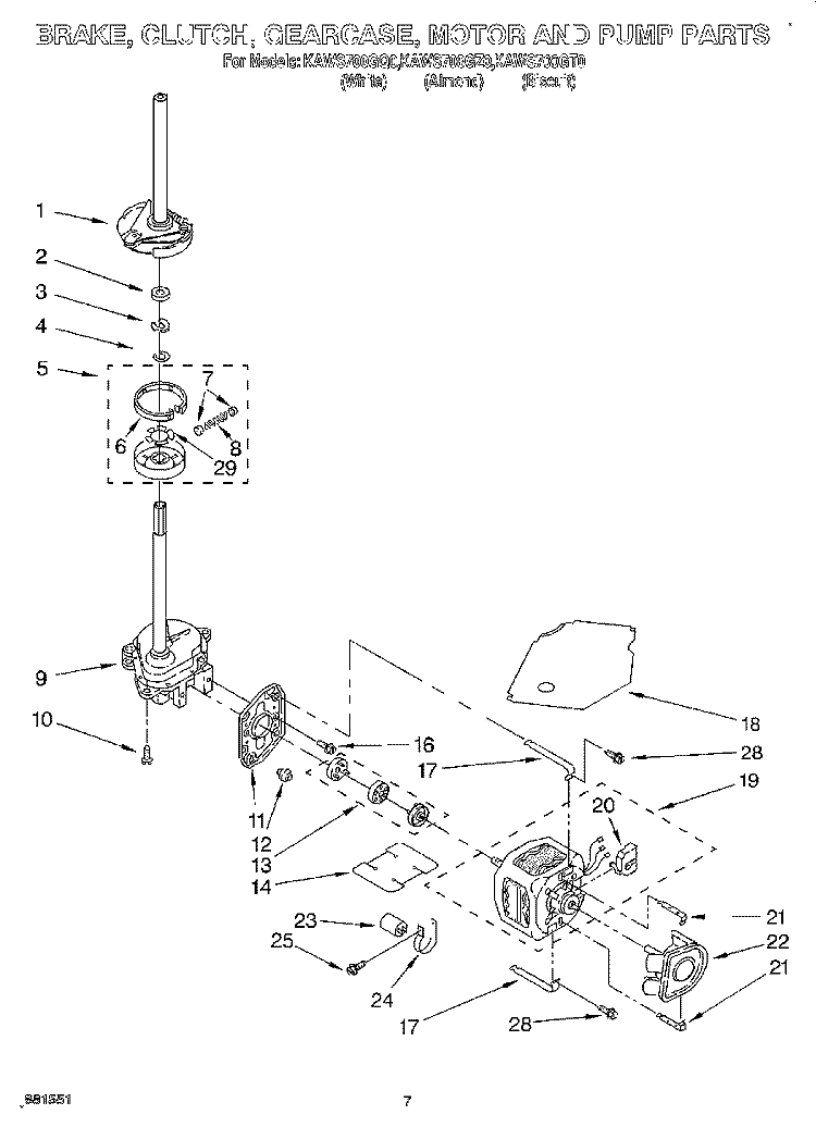 BRAKE, CLUTCH, GEARCASE, MOTOR AND PUMP Diagram and Parts List for KAWS700GQ0  KitchenAid Washer
