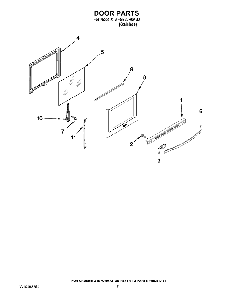 DOOR PARTS Diagram and Parts List for WFG720H0AS0  Whirlpool Range