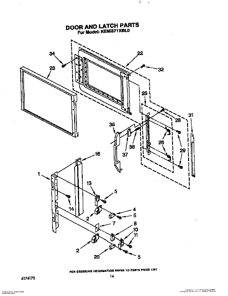 DOOR AND LATCH Diagram and Parts List for KEMI371XBL0  KitchenAid Microwave Oven Combo