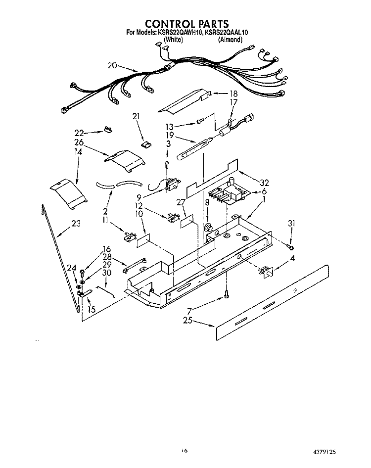 CONTROL Diagram and Parts List for KSRS22QAAL10  KitchenAid Refrigerator