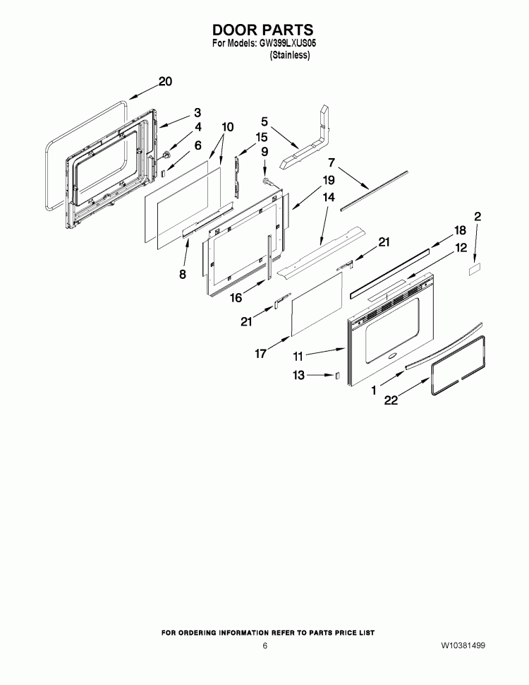 DOOR PARTS Diagram and Parts List for GW399LXUS05  Whirlpool Range
