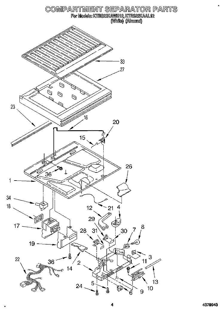COMPARTMENT SEPARATOR Diagram and Parts List for KTRS22KAAL12  KitchenAid Refrigerator