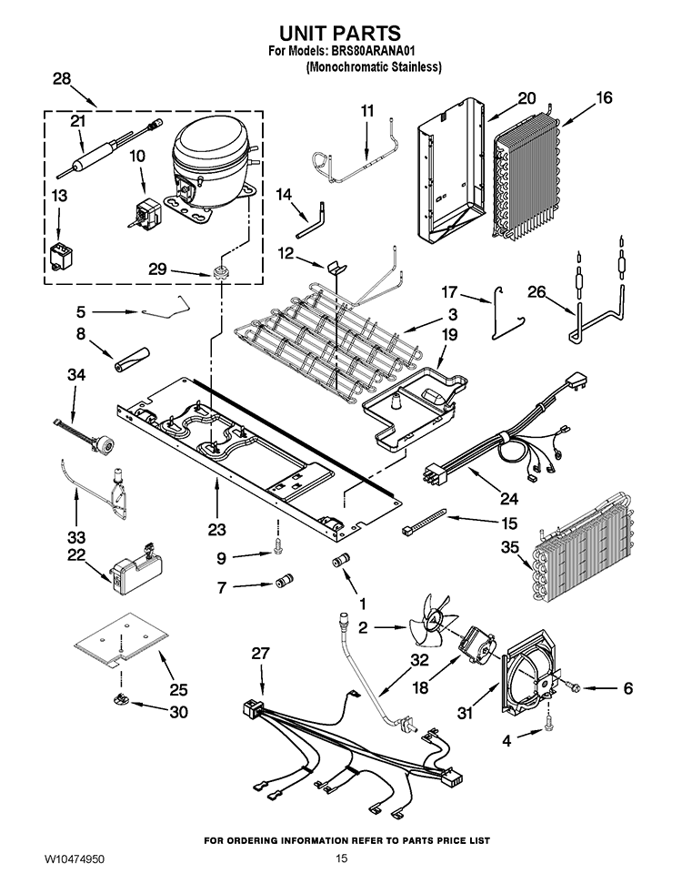 UNIT PARTS Diagram and Parts List for BRS80ARANA01  Whirlpool Refrigerator