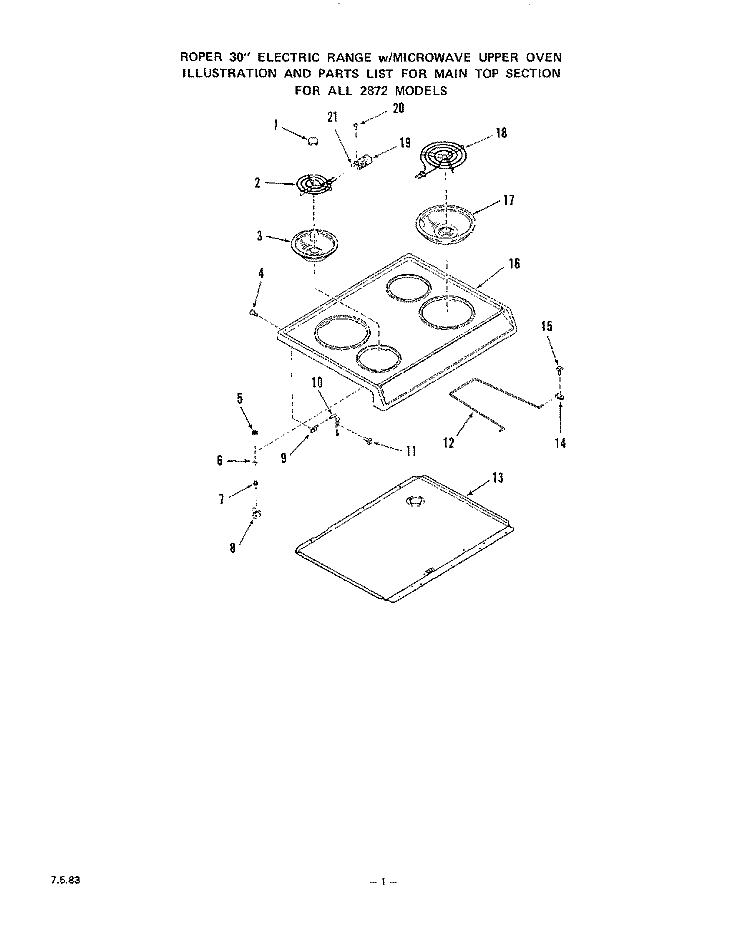 MAIN TOP Diagram and Parts List for 2872^0A  Whirlpool Microwave Oven Combo