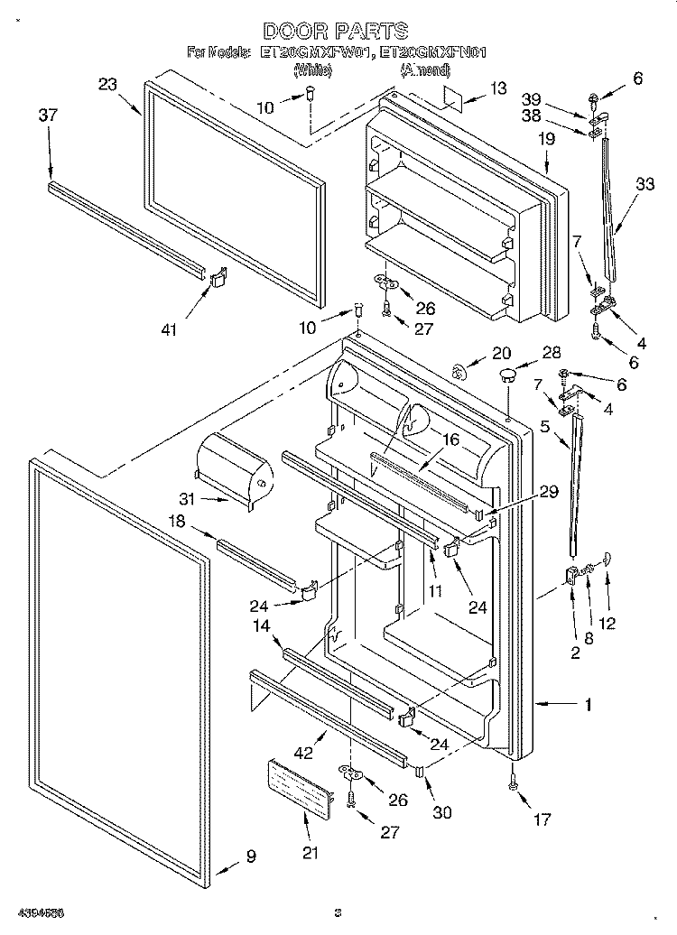 DOOR Diagram and Parts List for ET20GMXFW01  Whirlpool Refrigerator