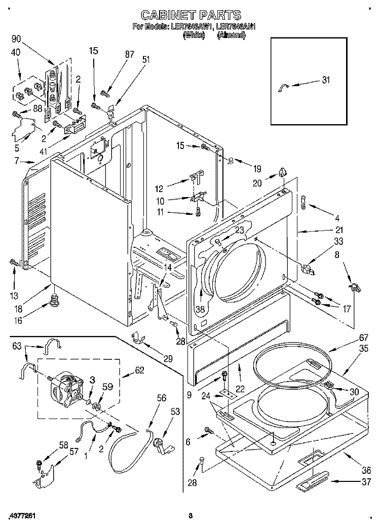 SECTION Diagram and Parts List for LER7646AW1  Whirlpool Dryer