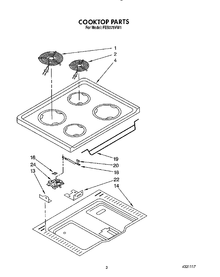 COOKTOP Diagram and Parts List for FES375VX1  Roper Range
