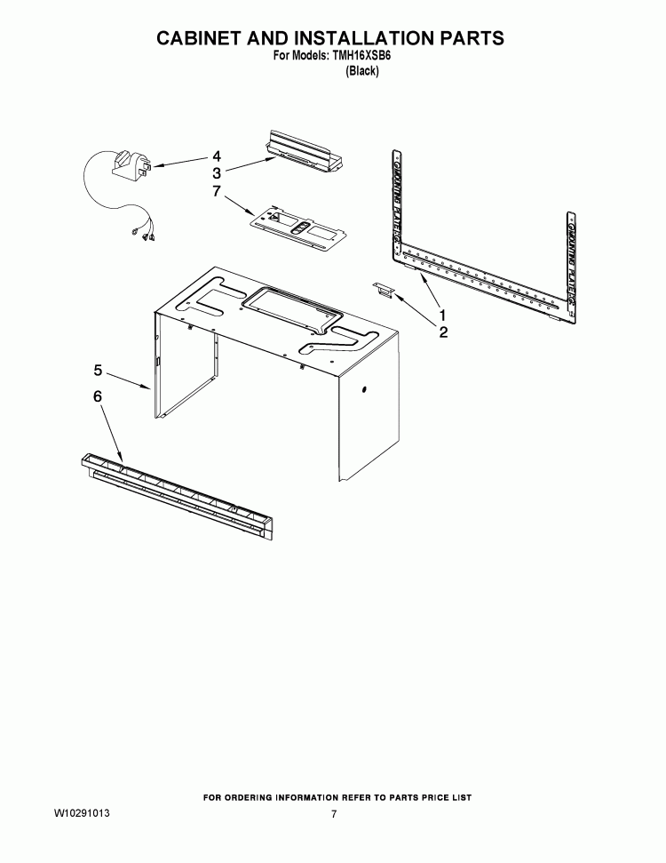 CABINET AND INSTALLATION PARTS Diagram and Parts List for TMH16XSB6  Estate Microwave