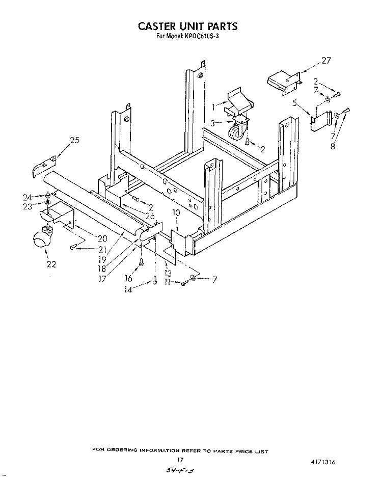 CASTER UNIT Diagram and Parts List for KPDC601S3  KitchenAid Dishwasher