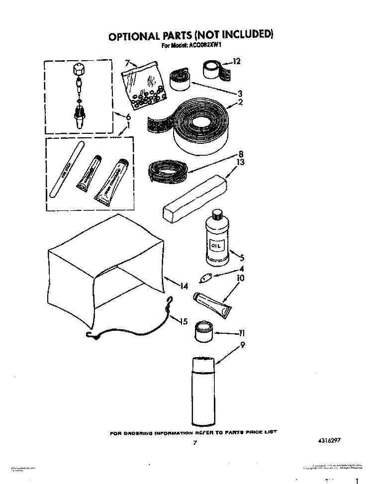OPTIONAL Diagram and Parts List for ACQ082XW1  Whirlpool Air Conditioner