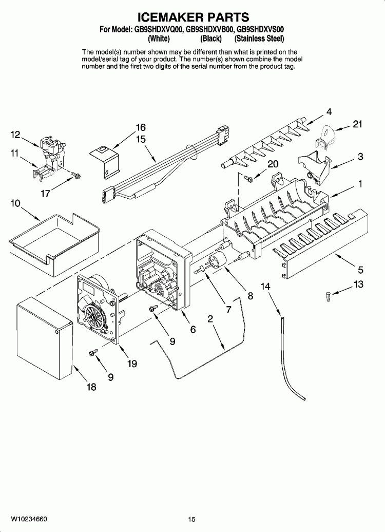 ICEMAKER PARTS, OPTIONAL PARTS (NOT INCLUDED) Diagram and Parts List for GB9SHDXVB00  Whirlpool Refrigerator