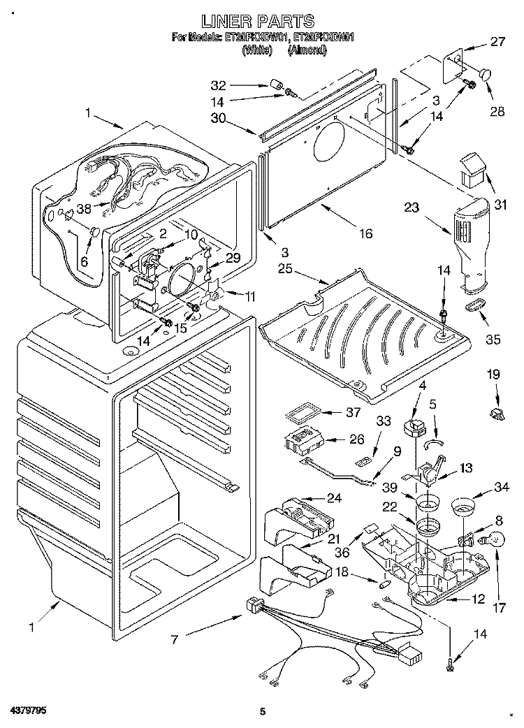 LINER Diagram and Parts List for ET20PKXDW01  Whirlpool Refrigerator