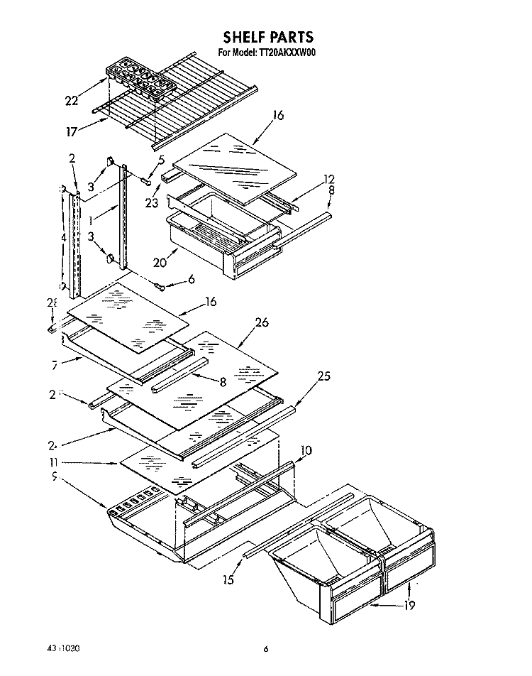 SHELF Diagram and Parts List for TT20AKXXW00  Whirlpool Refrigerator