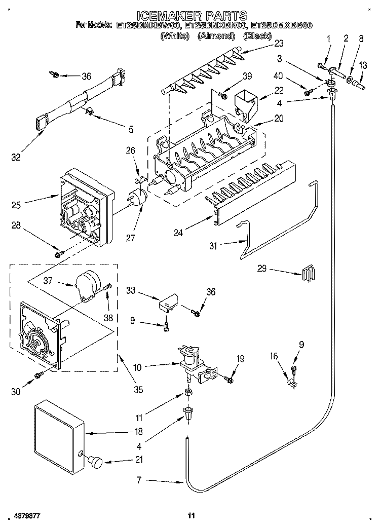 ICEMAKER Diagram and Parts List for ET25DMXBW00  Whirlpool Refrigerator