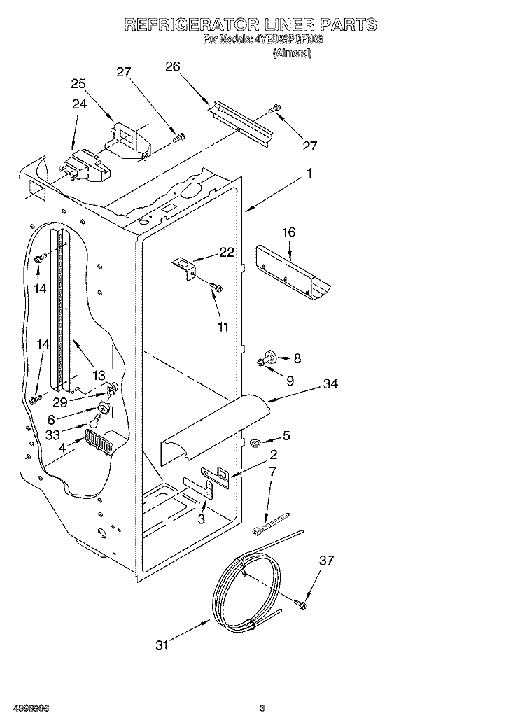 REFRIGERATOR LINER Diagram and Parts List for 4YED25PQFN03  Whirlpool Refrigerator