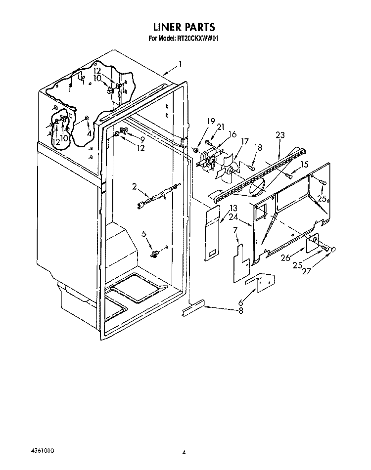 LINER Diagram and Parts List for RT20CKXWW01  Roper Refrigerator
