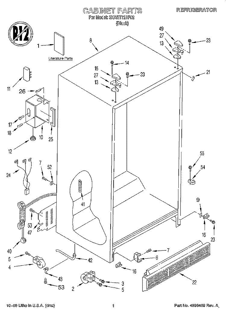 CABINET, LITERATURE Diagram and Parts List for 3XART721F02  Whirlpool Refrigerator