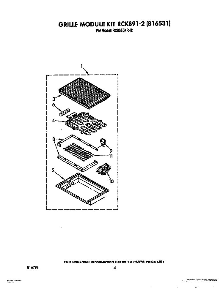 GRILLE MODULE KIT Diagram and Parts List for RC8350XRH2  Whirlpool Cooktop