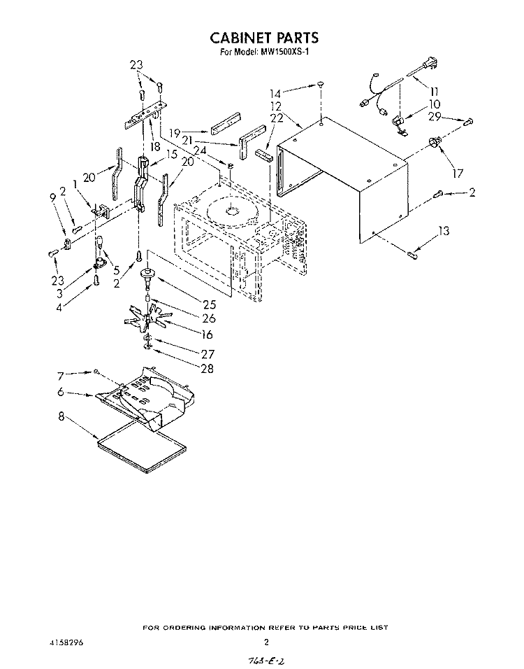 CABINET Diagram and Parts List for MW1500XS1  Whirlpool Microwave