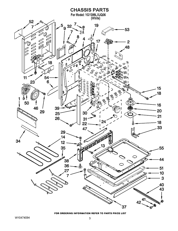 CHASSIS PARTS Diagram and Parts List for YGY399LXUQ06  Whirlpool Range