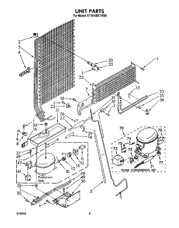 UNIT Diagram and Parts List for ET18HMXTF00  Whirlpool Refrigerator