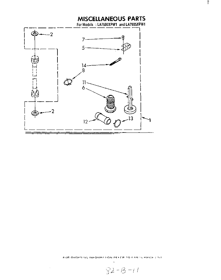 MISCELLANEOUS , LITERATURE AND OPTIONAL Diagram and Parts List for LA7680XPW1  Whirlpool Washer