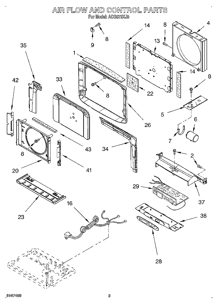 AIRFLOW AND CONTROL Diagram and Parts List for ACG072XJ0  Whirlpool Air Conditioner