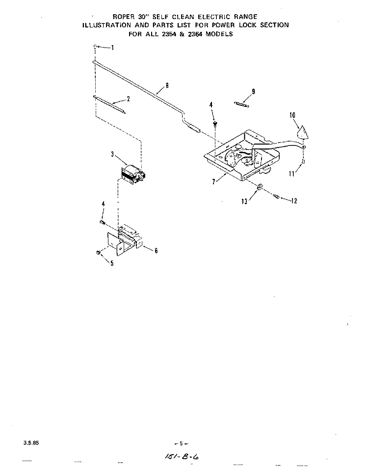 POWER LOCK Diagram and Parts List for 2364W0A  Roper Range
