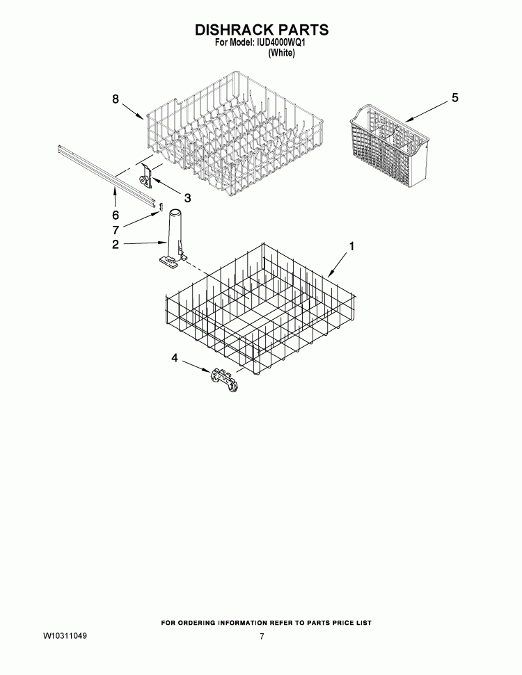 DISHRACK PARTS Diagram and Parts List for IUD4000WQ1  Whirlpool Dishwasher