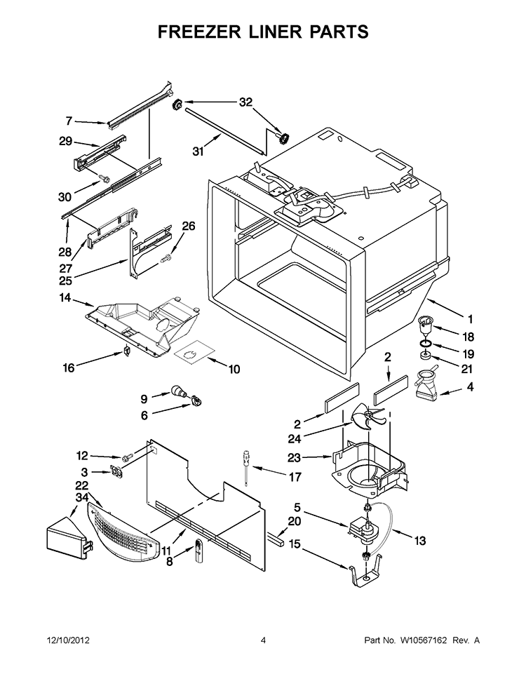 FREEZER LINER PARTS Diagram and Parts List for GX5FHDXVB08  Whirlpool Refrigerator