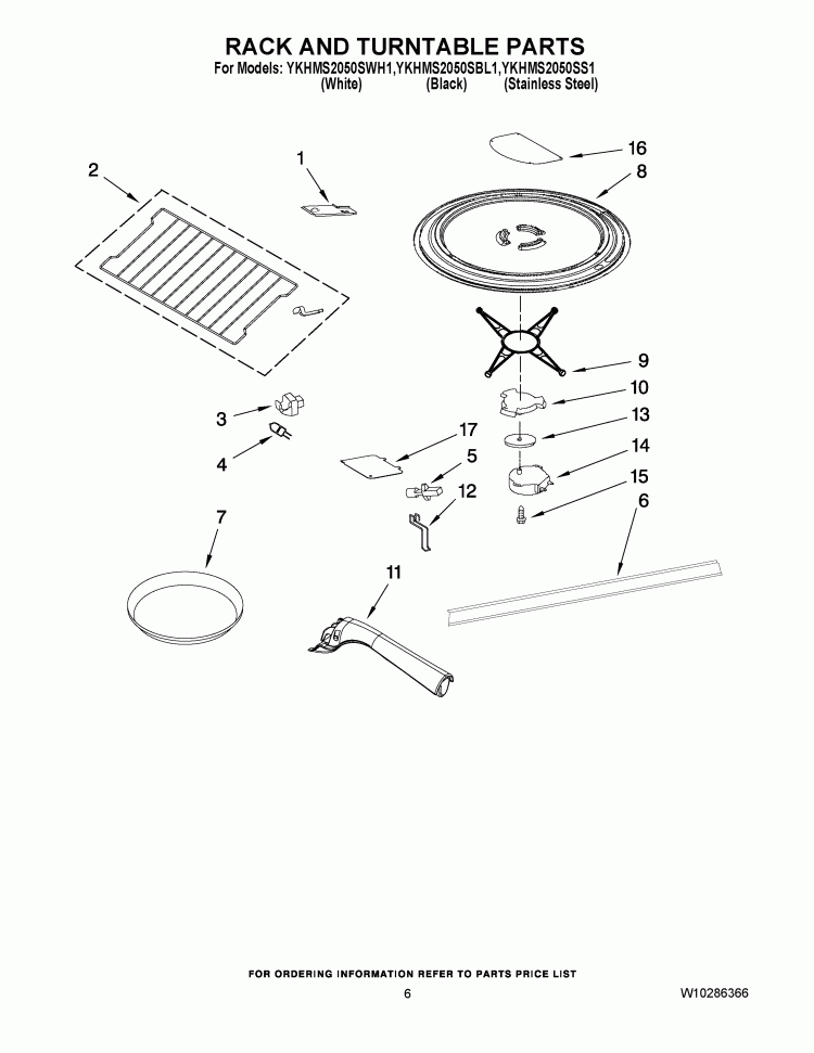 RACK AND TURNTABLE PARTS Diagram and Parts List for YKHMS2050SBL1  KitchenAid Microwave
