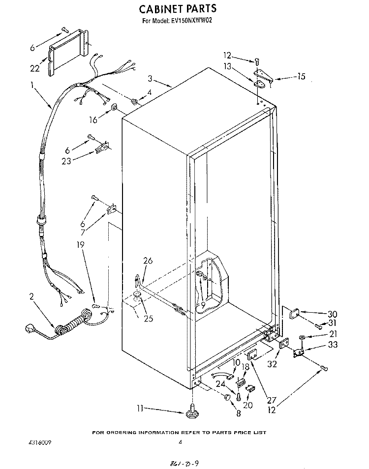 CABINET Diagram and Parts List for EV150NXWN02  Whirlpool Freezer