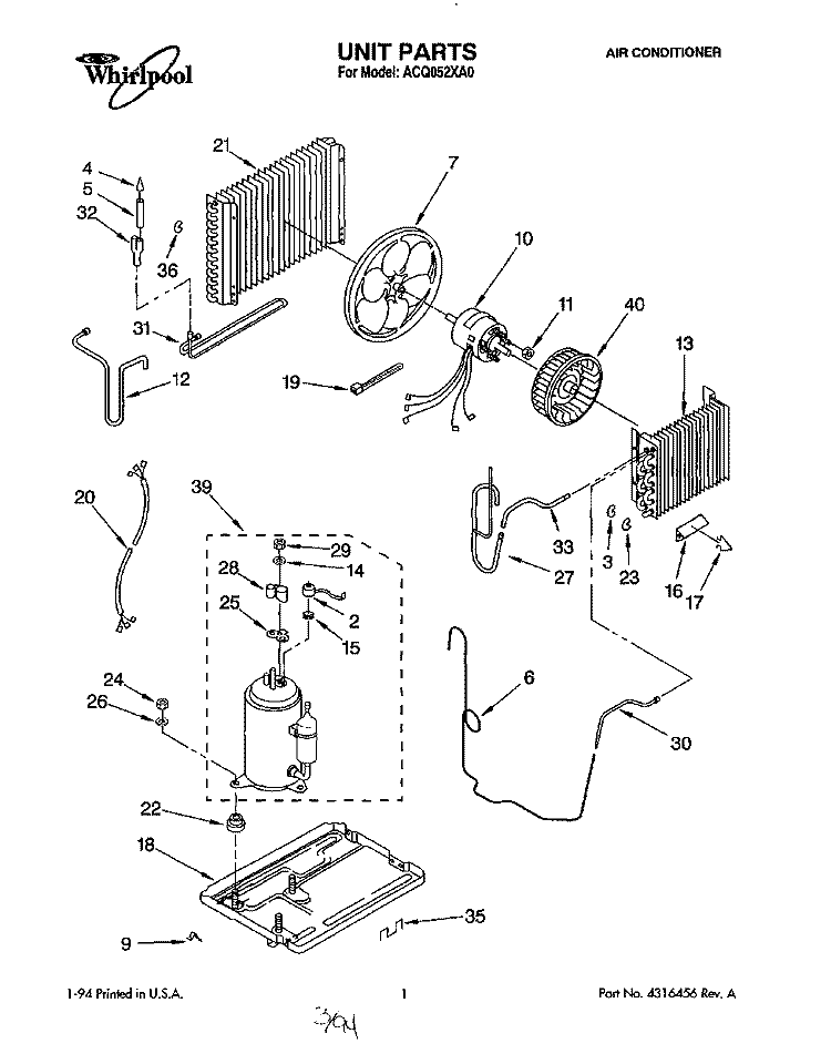 UNIT, LITERATURE Diagram and Parts List for ACQ052XA0  Whirlpool Air Conditioner