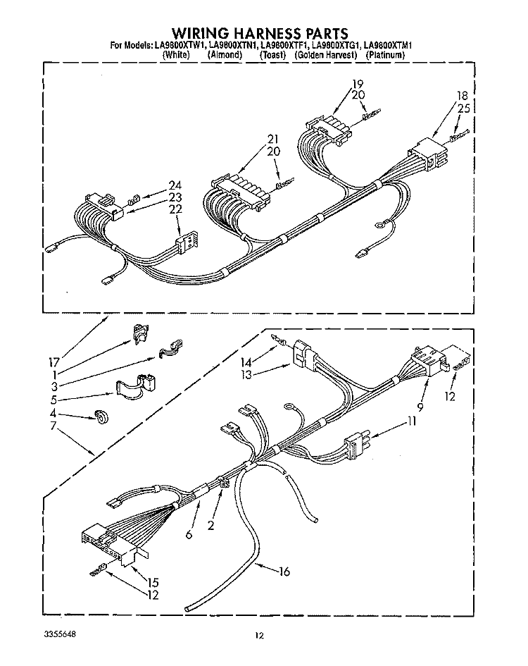 WIRING HARNESS Diagram and Parts List for LA9800XTW1  Whirlpool Washer