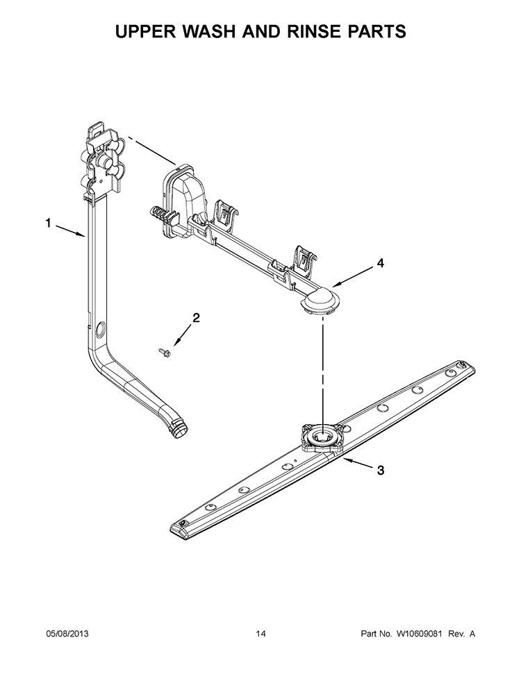 UPPER WASH AND RINSE PARTS Diagram and Parts List for WDP350PAAW2  Whirlpool Dishwasher