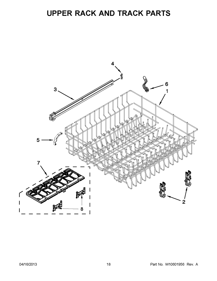 UPPER RACK AND TRACK PARTS Diagram and Parts List for WDT790SAYW2  Whirlpool Dishwasher
