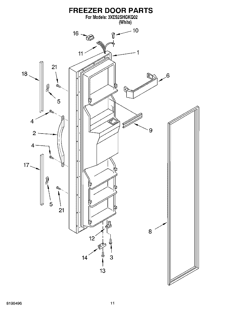 FREEZER DOOR PARTS Diagram and Parts List for 3XES2SHGKQ02  Whirlpool Refrigerator