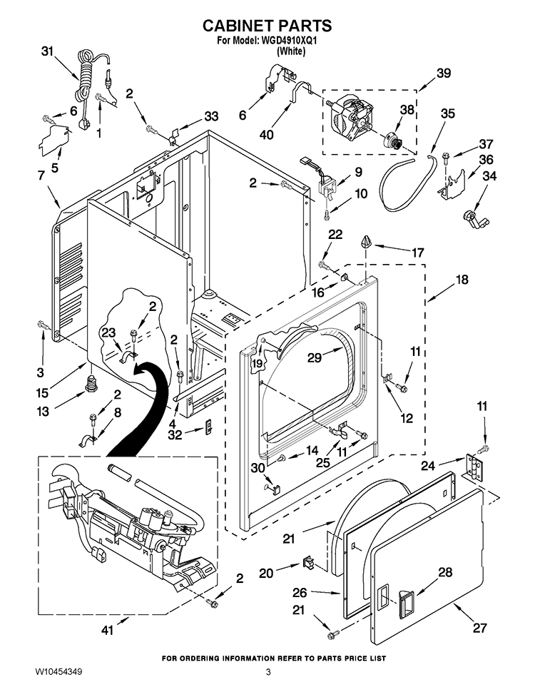 CABINET PARTS Diagram and Parts List for WGD4910XQ1  Whirlpool Dryer