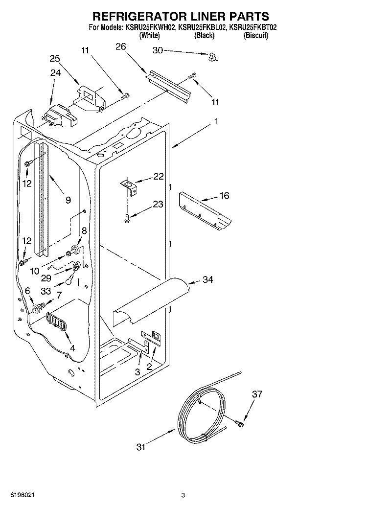 REFRIGERATOR LINER Diagram and Parts List for KSRU25FKBL02  KitchenAid Refrigerator