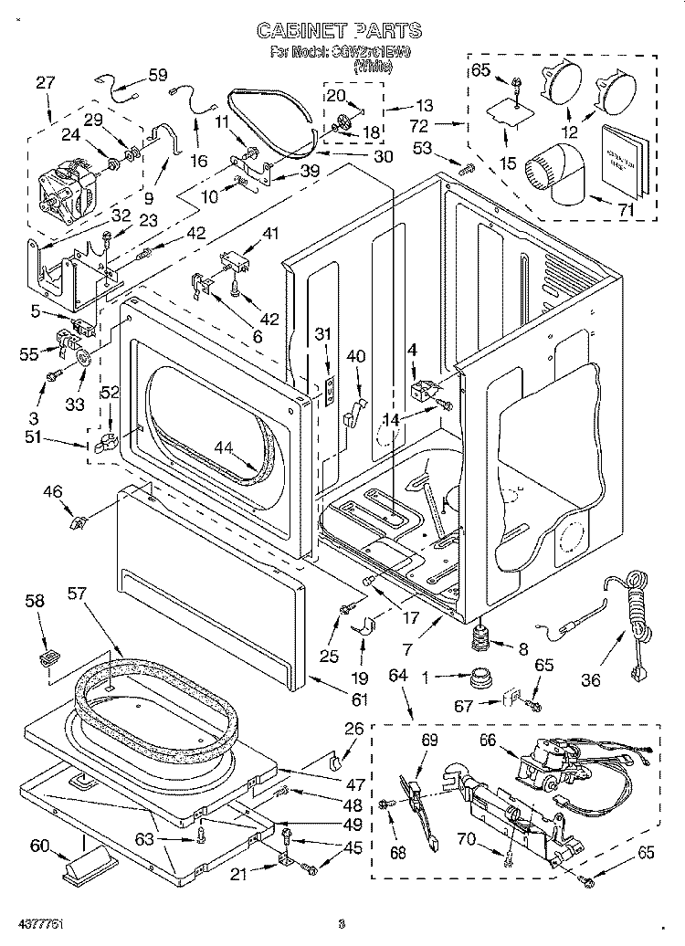 CABINET Diagram and Parts List for CGW2761EW0  Whirlpool Dryer