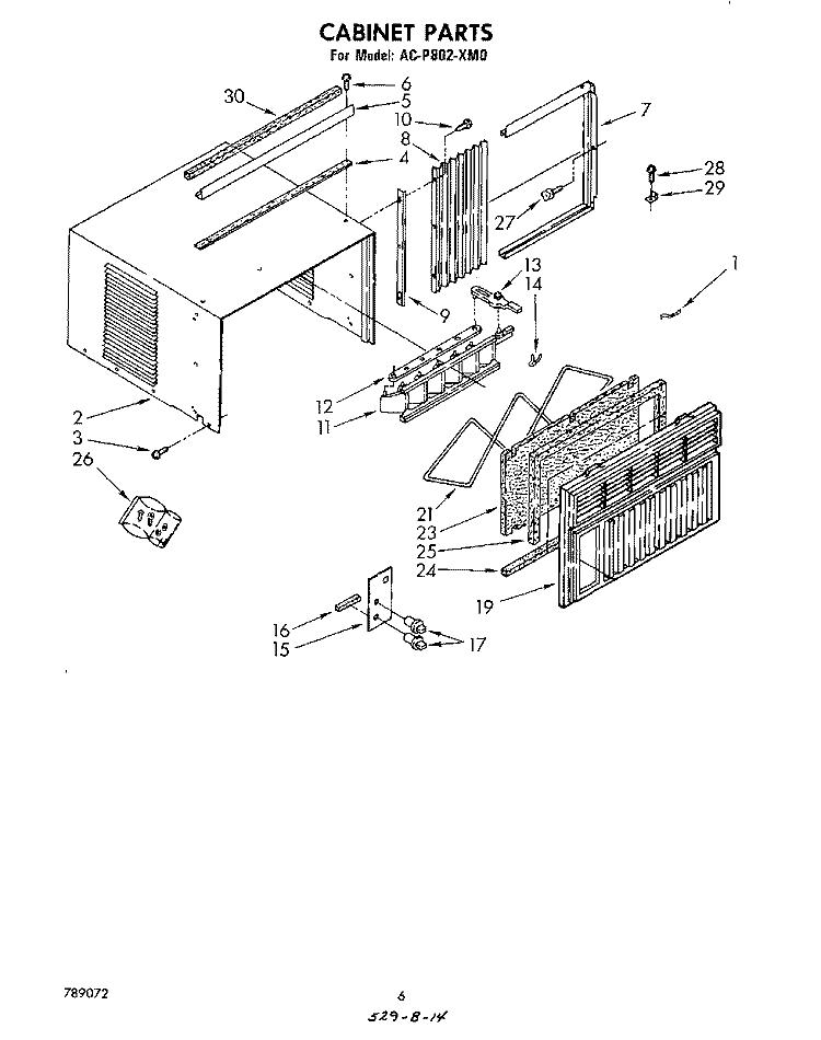 CABINET Diagram and Parts List for ACP802XM0  Whirlpool Air Conditioner