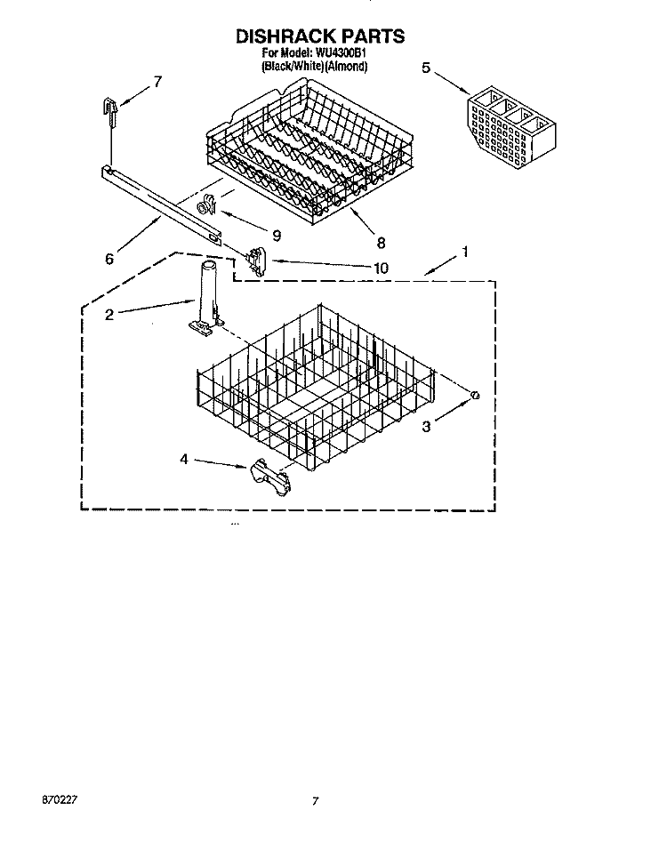 DISHRACK Diagram and Parts List for WU4300B1  Roper Dishwasher